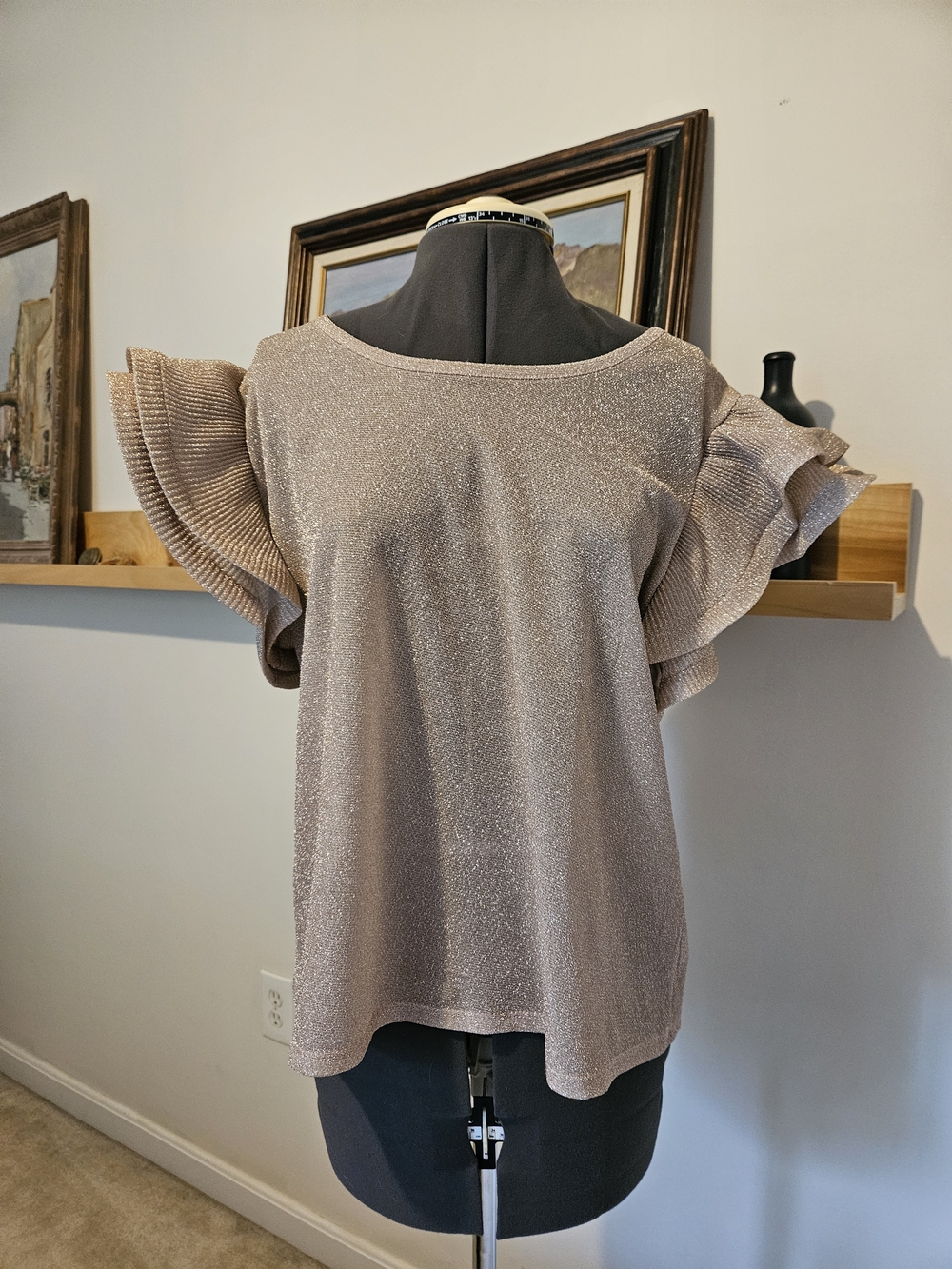 Madison Pink Shimmer Ruffle Sleeve Top